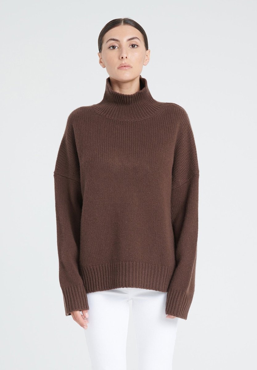 Pull col montant cachemire 10 fils marron femme - ZAYA 3