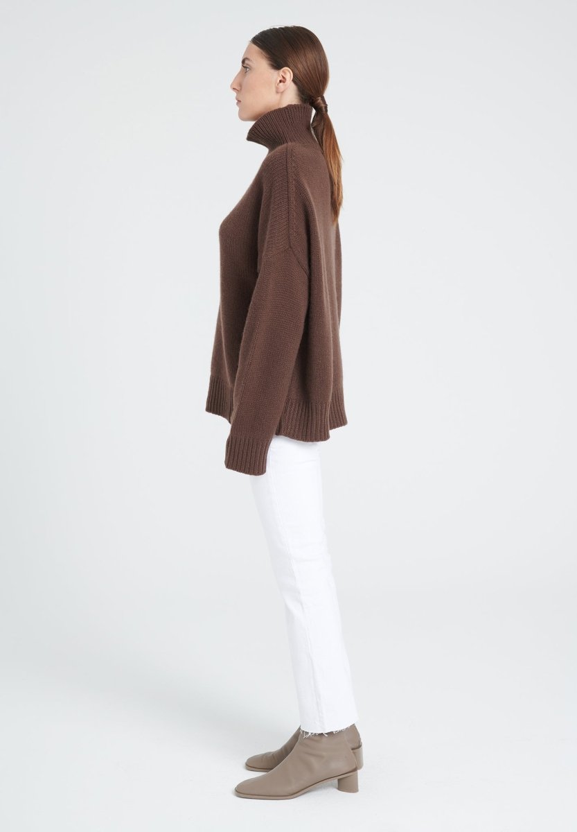 Pull col montant cachemire 10 fils marron femme - ZAYA 3